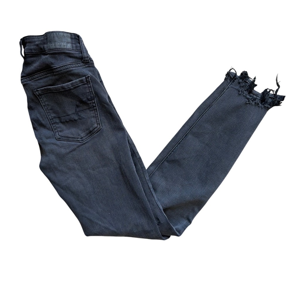 American‎ Eagle Jegging Women 0 Black Ne(x)t Level Stretch Distressed Chewed Hem